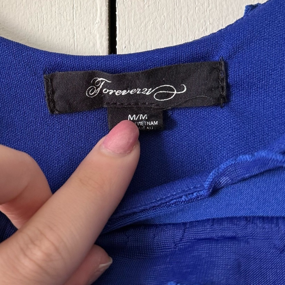 Forever 21 Textured Ruffle Royal Blue Mini Dress Size M 💙 - Picture 8 of 9